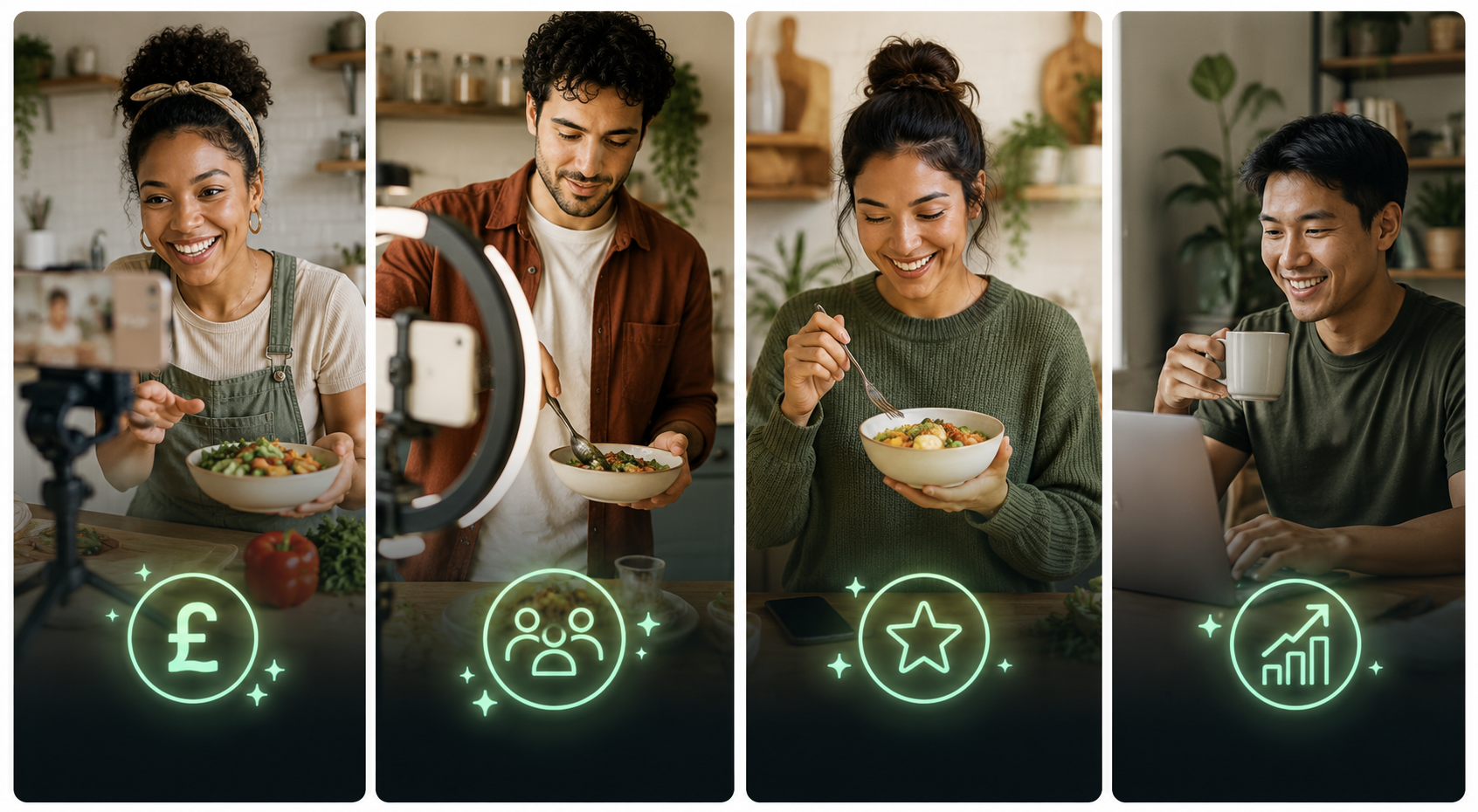 Examples of Fuudle creator partner categories including families, budget creators, recipe lovers, air fryer fans, meal planners, student creators and sustainability advocates